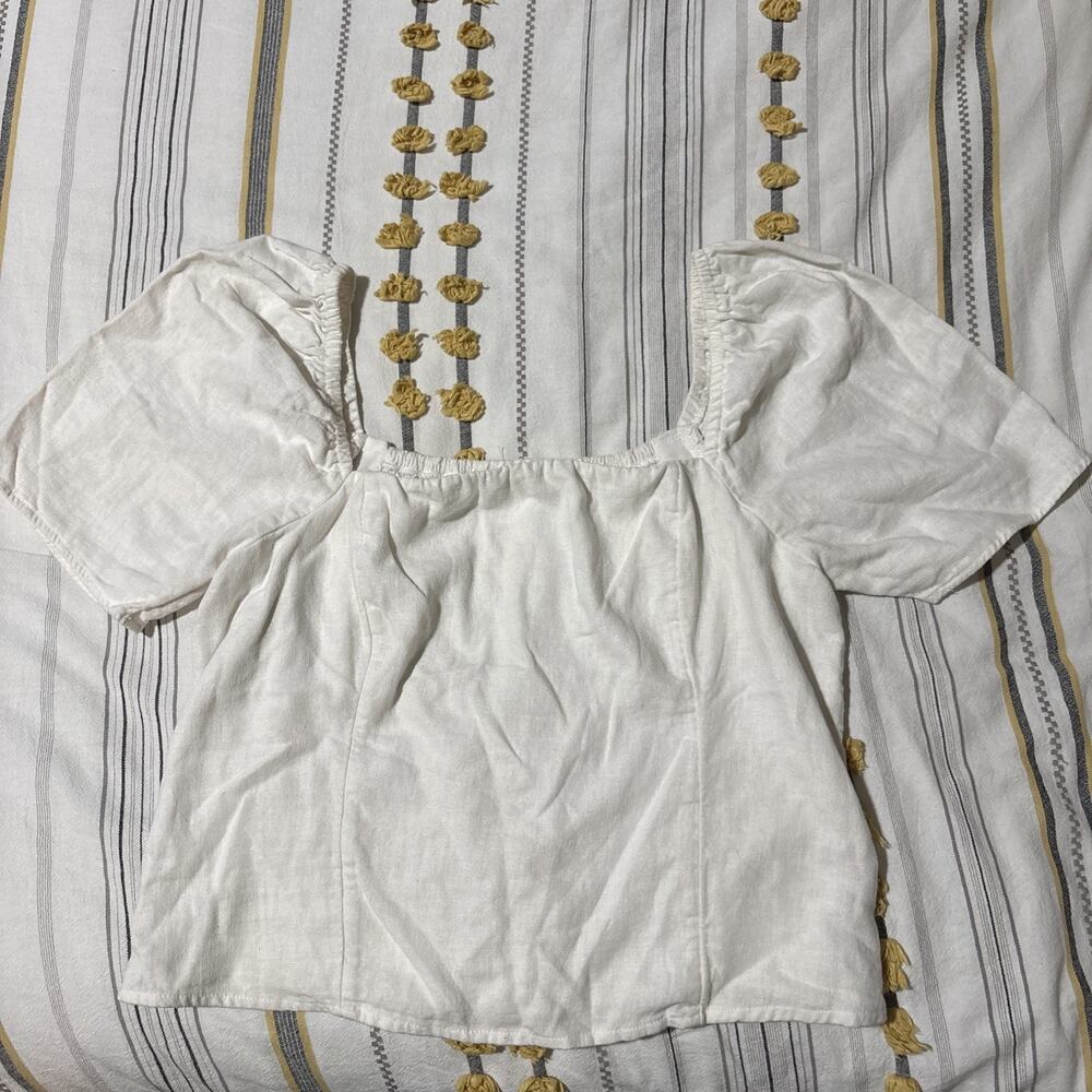 Abercrombie & Fitch Crop Blouse L Puff Sleeve Peasant Boho Poplin Smocked EUC